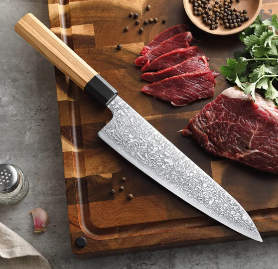 Nož XINZUO PM80-CS Chef 67 slojeva Damask – maslinovo drvo + bivolji rog