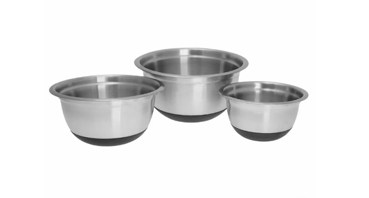 čelične posude set 3 kom,stainless steel bowls set,neklizajuće baze,saten polirani završetak,stackable steel bowls,mixing bowls set,profesionalna kuhinjska oprema,kuhinjski set posuda,skladištenje i priprema hrane,set posuda za kuhinju,posude za miješanje,posude za salatu,inox posude,čelične zdjele za kuhanje,kuhinjski pribor od inoxa,posude za restorane,posude za apartmane,posude za serviranje